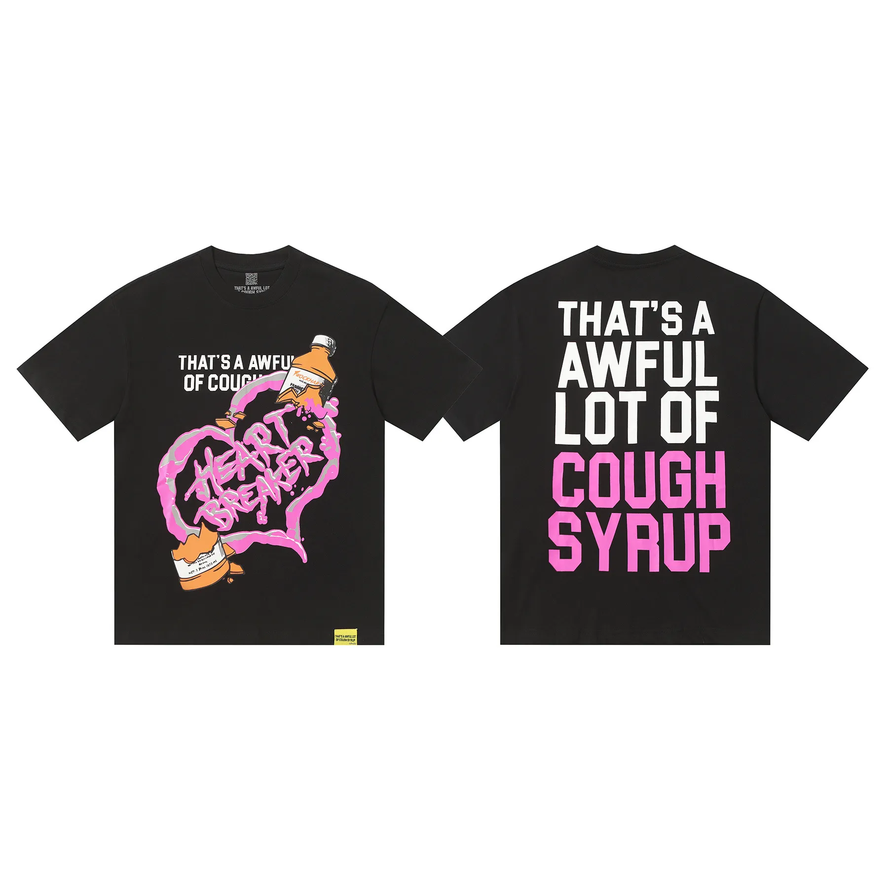 #active Black ｜ THAT'S A AWFUL LOT OF COUGH SYRUP In Stock Real shot American simple trendy brand loose casual T-shirt Fabric (fabric): 32 counts Weight combed double yarn pure cotton Sizes (size): S-M L X L Color (colour): Active Black 👉